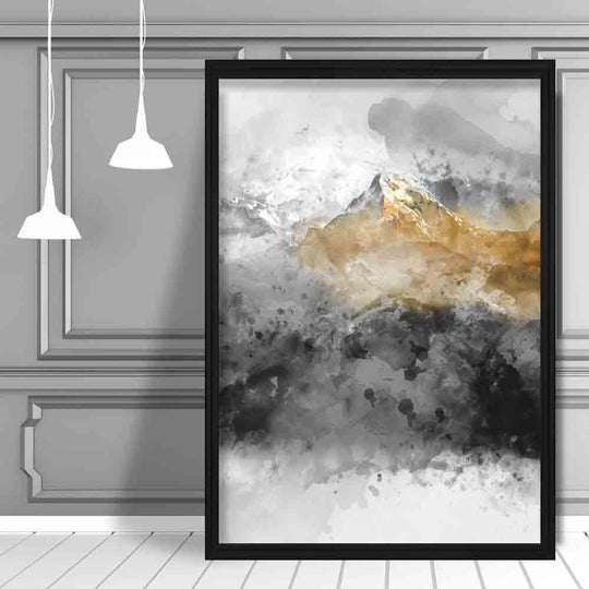 Kunsttrykk med Svart og Gult Vannfarge Fjell 1