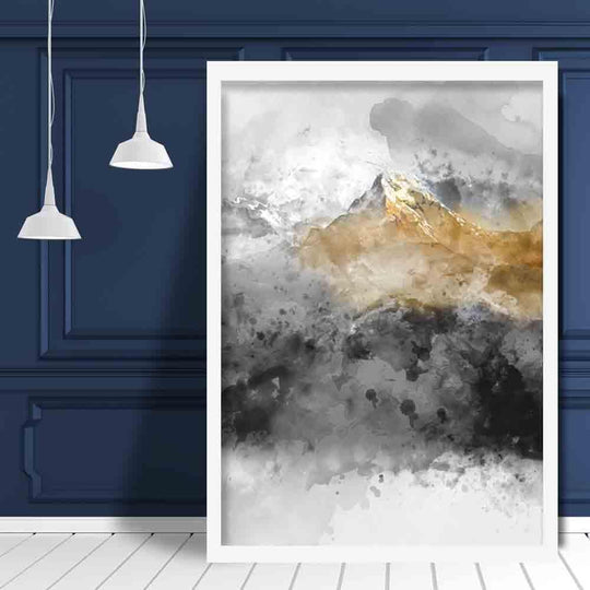 Kunsttrykk med Svart og Gult Vannfarge Fjell 2