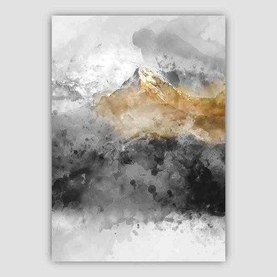 Kunsttrykk med Svart og Gult Vannfarge Fjell 3