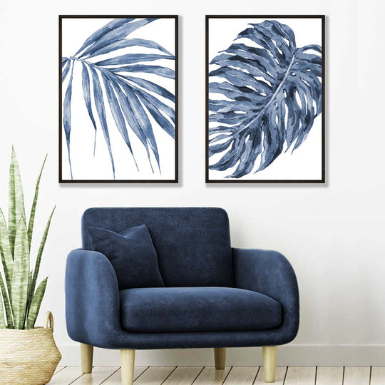 Kunsttrykksett med Blå Monstera Motiver til Hjemmedekorasjon 1