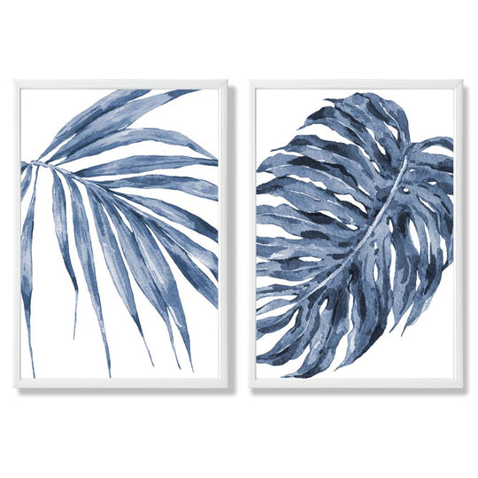 Kunsttrykksett med Blå Monstera Motiver til Hjemmedekorasjon 3