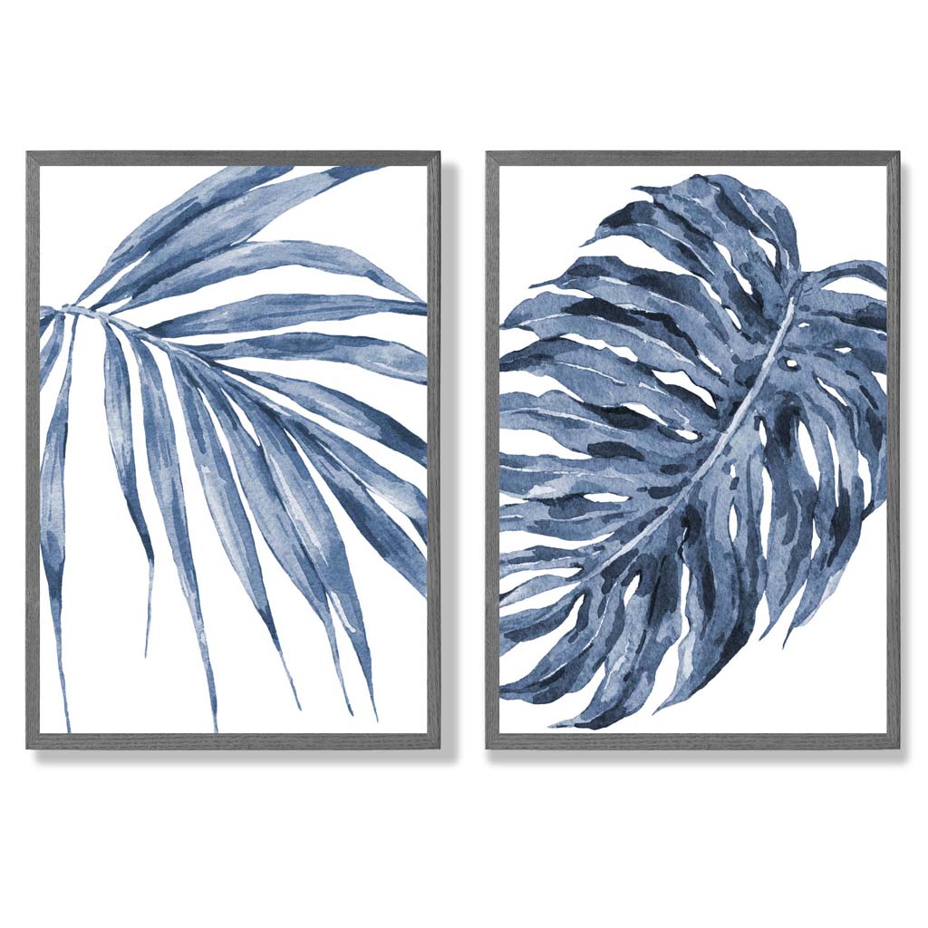 Kunsttrykksett med Blå Monstera Motiver til Hjemmedekorasjon 4