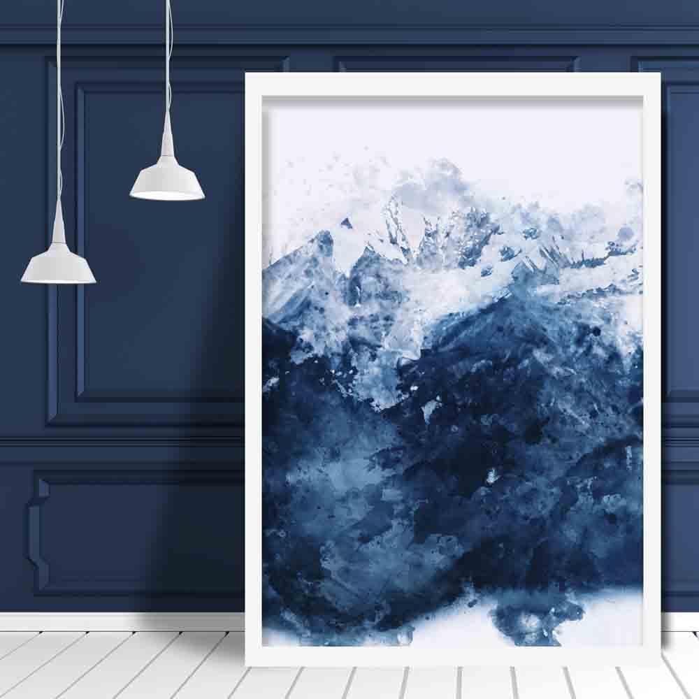 Kunstverk med Abstrakt Fjellmotiv i Blåtoner 1