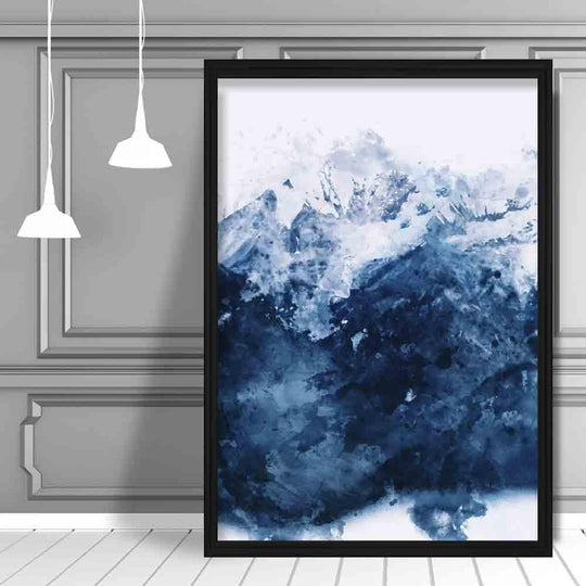 Kunstverk med Abstrakt Fjellmotiv i Blåtoner 2