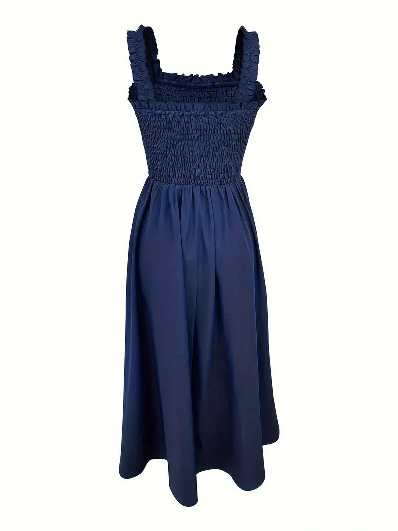 Kvinne A-Line Maxi Kjole med Shirret Midje 1