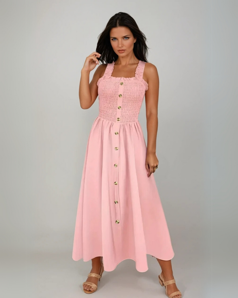 Kvinne A-Line Maxi Kjole med Shirret Midje 3