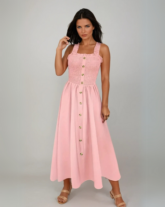 Kvinne A-Line Maxi Kjole med Shirret Midje 3