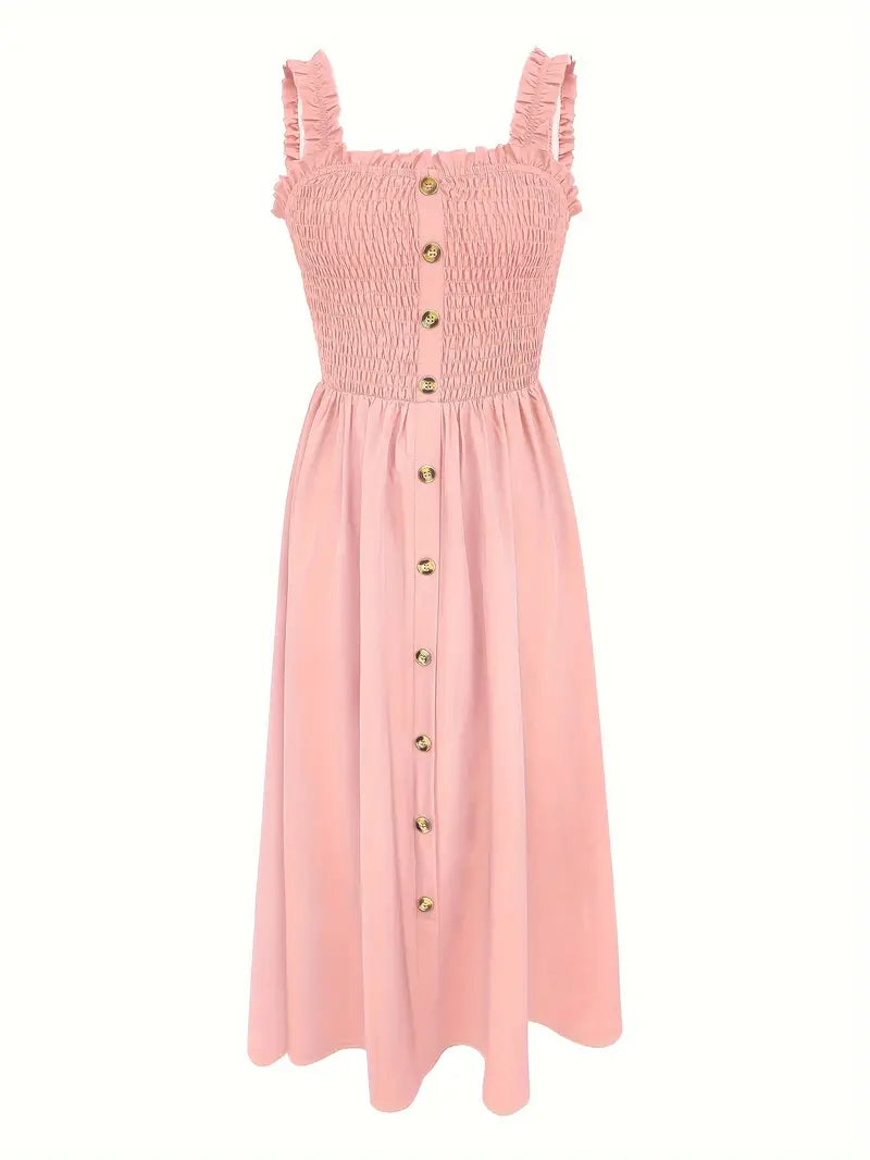 Kvinne A-Line Maxi Kjole med Shirret Midje 6