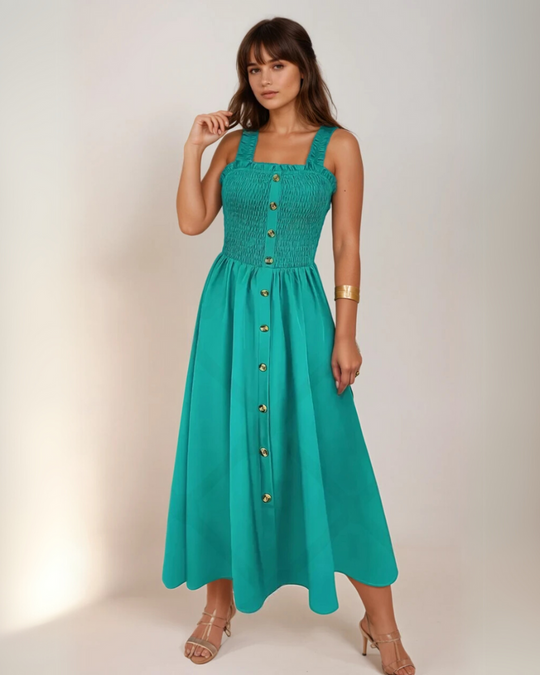 Kvinne A-Line Maxi Kjole med Shirret Midje 8