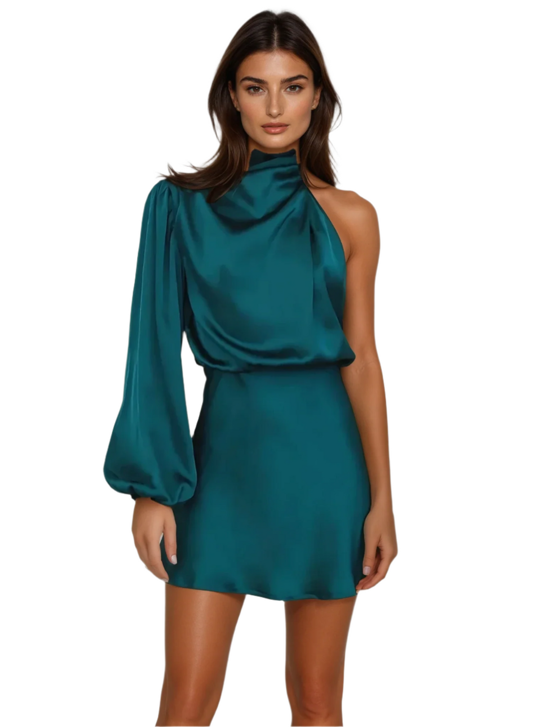 Kvinne Asymmetrisk Aftenkjole One-Shoulder Sateng 0