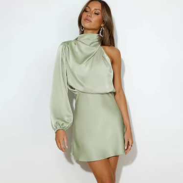 Kvinne Asymmetrisk Aftenkjole One-Shoulder Sateng 6