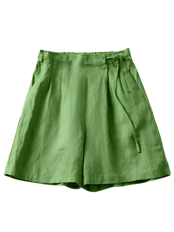 Kvinne Baggy Shorts Vevd Bomull Lin 0
