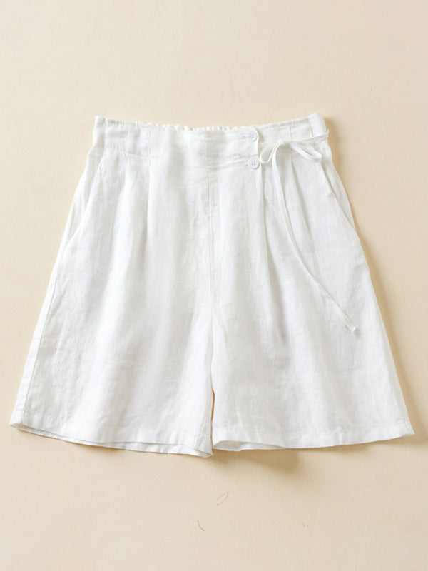 Kvinne Baggy Shorts Vevd Bomull Lin 1