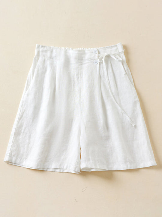 Kvinne Baggy Shorts Vevd Bomull Lin 1