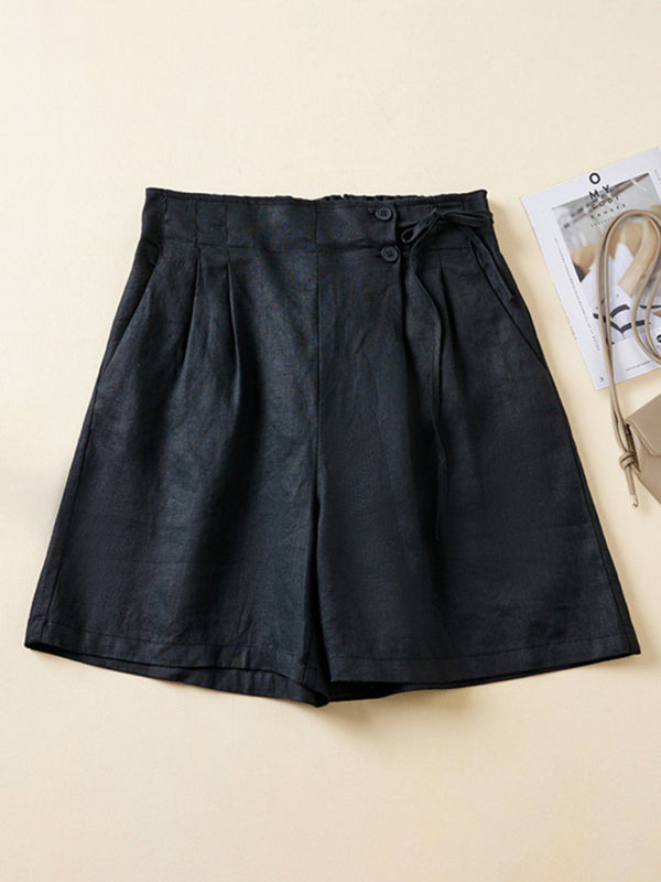 Kvinne Baggy Shorts Vevd Bomull Lin 2