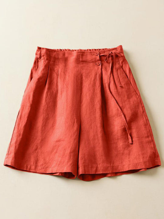 Kvinne Baggy Shorts Vevd Bomull Lin 4