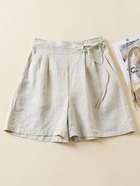 Kvinne Baggy Shorts Vevd Bomull Lin 5