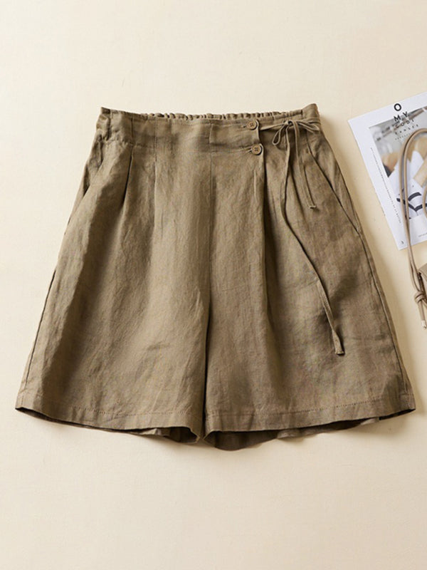Kvinne Baggy Shorts Vevd Bomull Lin 6