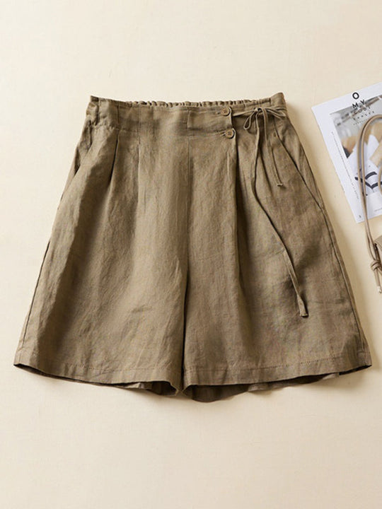 Kvinne Baggy Shorts Vevd Bomull Lin 6