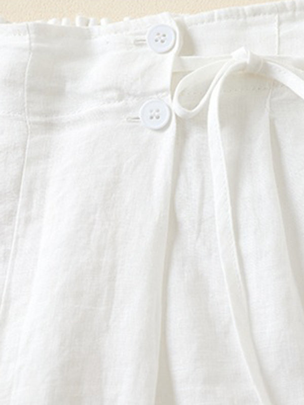 Kvinne Baggy Shorts Vevd Bomull Lin 7