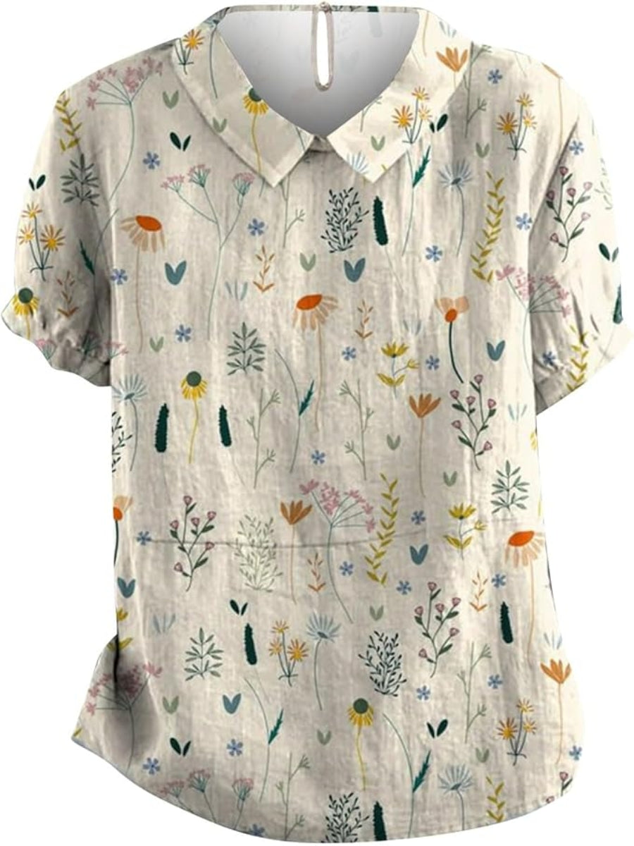 Kvinne Bluse Blomsterprint Lett Stoff 0