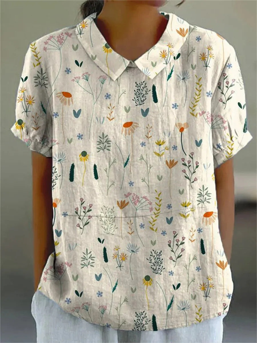 Kvinne Bluse Blomsterprint Lett Stoff 1