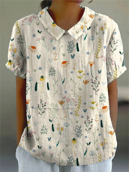 Kvinne Bluse Blomsterprint Lett Stoff 1