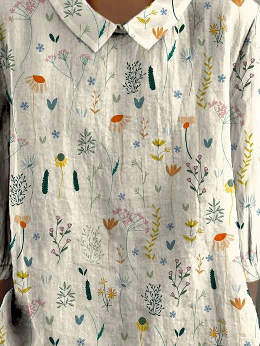 Kvinne Bluse Blomsterprint Lett Stoff 2