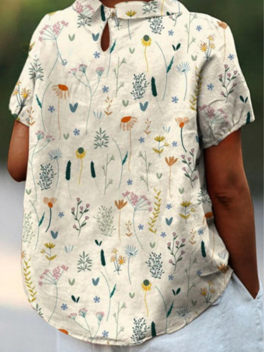 Kvinne Bluse Blomsterprint Lett Stoff 3
