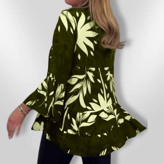 Kvinne Bluse Evaserte Ermer Lett Stoff Blomstertrykk 2