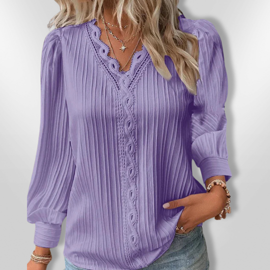 Kvinne Bluse Langermet Chiffon med Detaljer 2