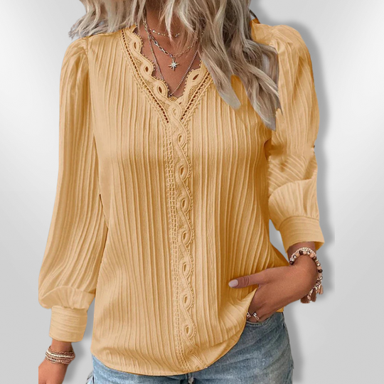 Kvinne Bluse Langermet Chiffon med Detaljer 6