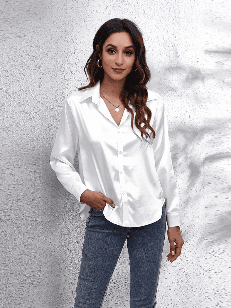 Kvinne Bluse Langermet Satin 13