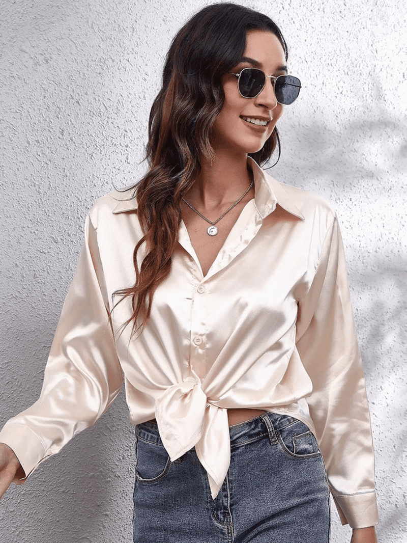 Kvinne Bluse Langermet Satin 2