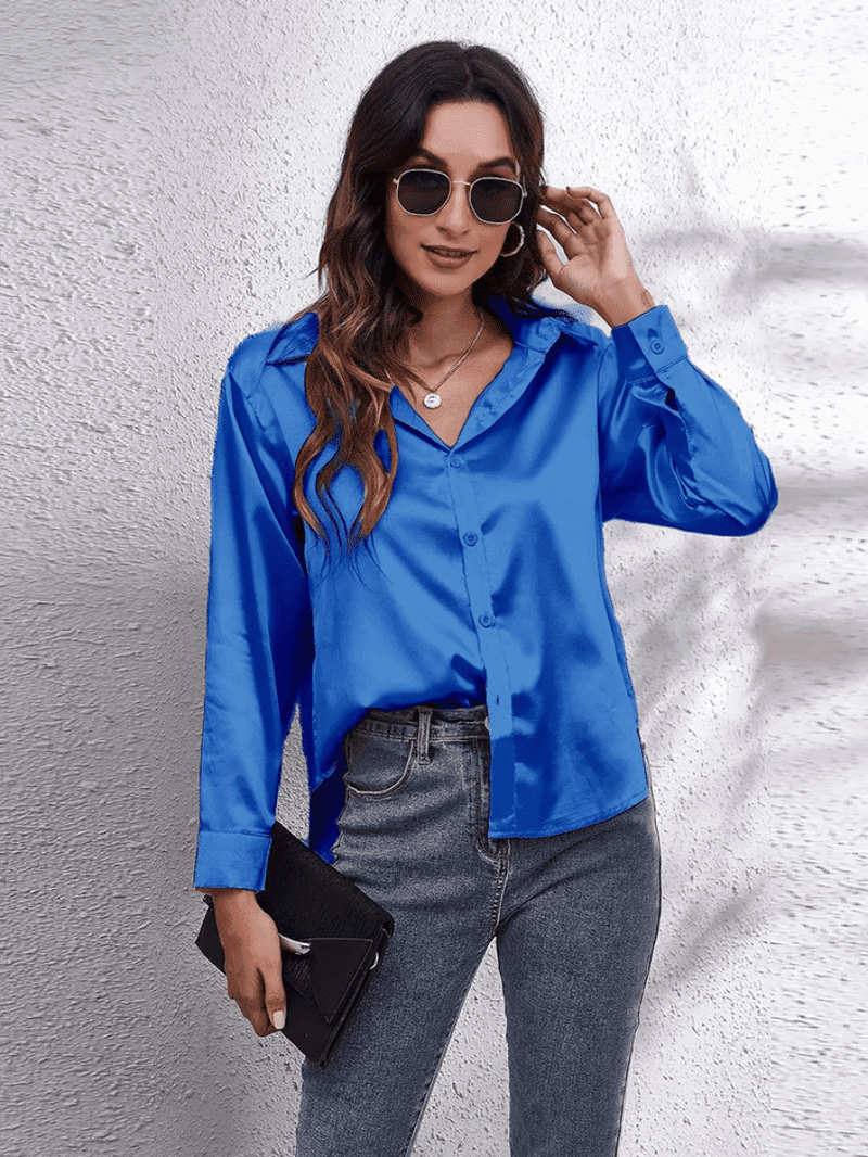 Kvinne Bluse Langermet Satin 6