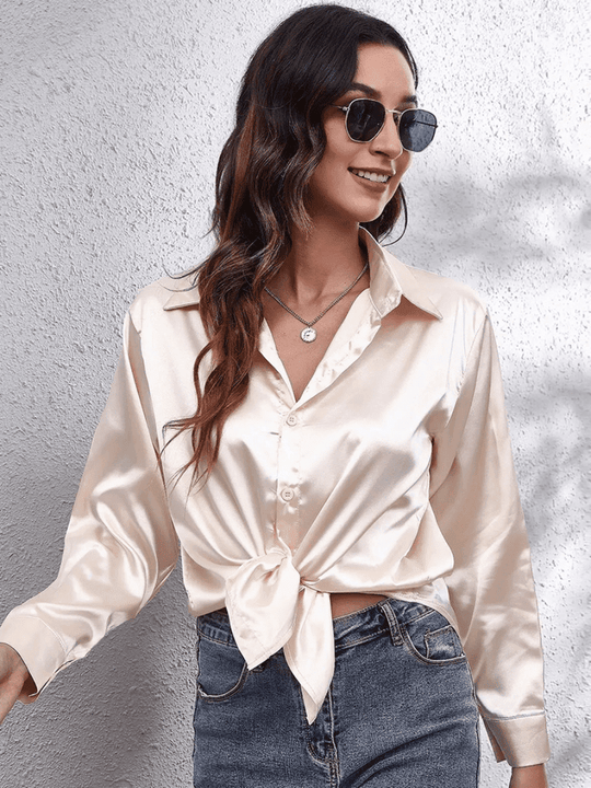 Kvinne Bluse Langermet Satin Myk Luksuriøs 2