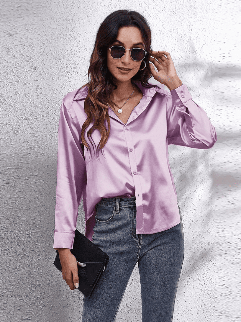 Kvinne Bluse Langermet Satin Myk Luksuriøs 3