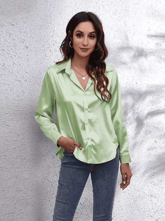 Kvinne Bluse Langermet Satin Myk Luksuriøs 4