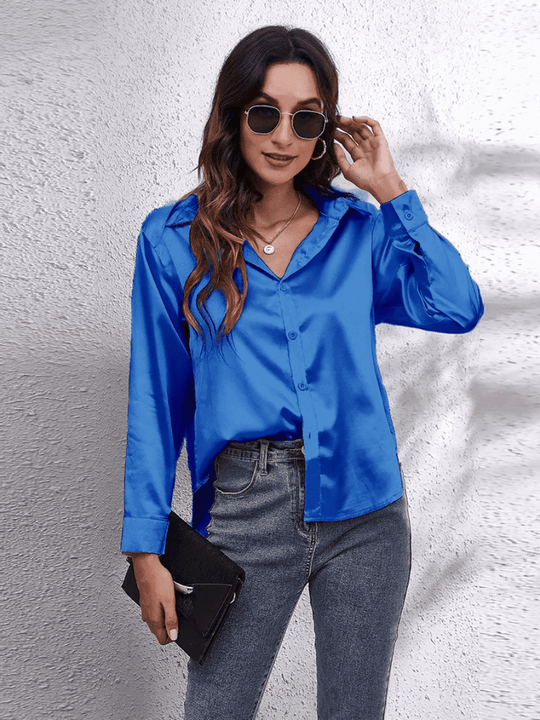 Kvinne Bluse Langermet Satin Myk Luksuriøs 6