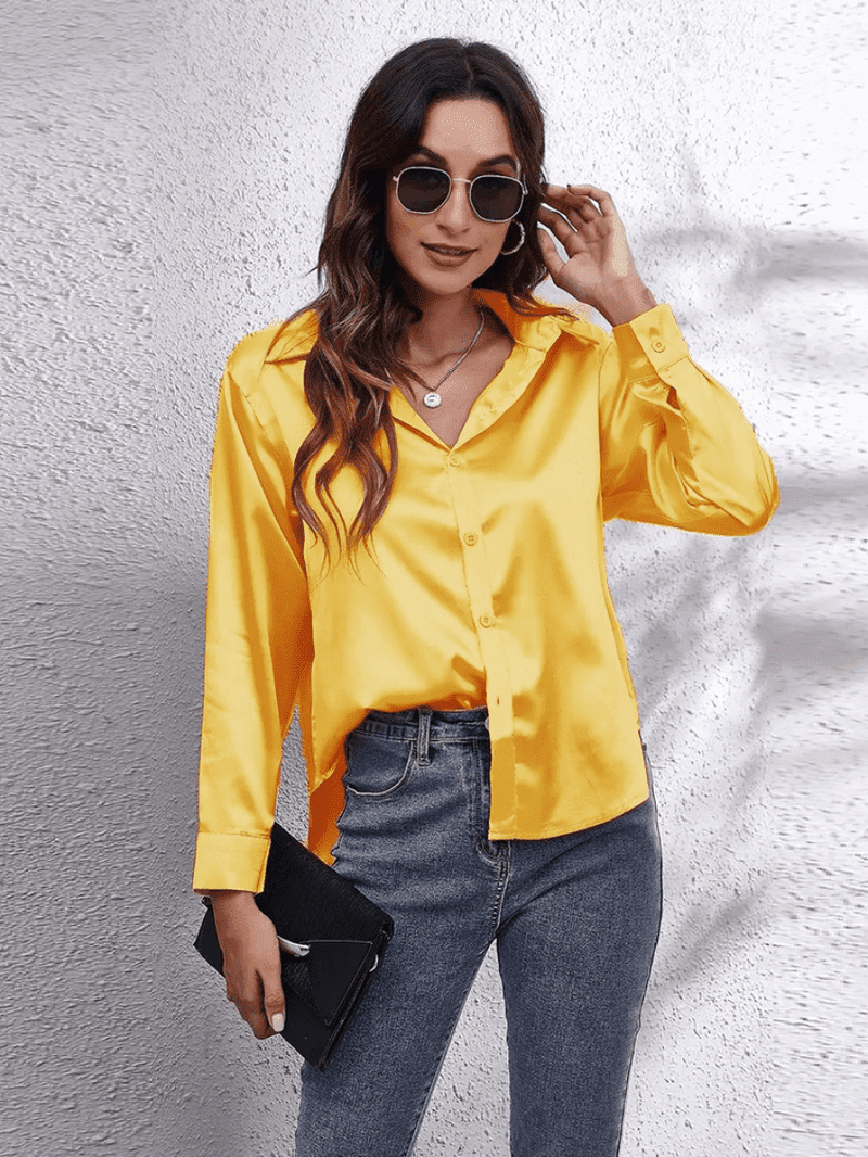 Kvinne Bluse Langermet Satin Myk Luksuriøs 8