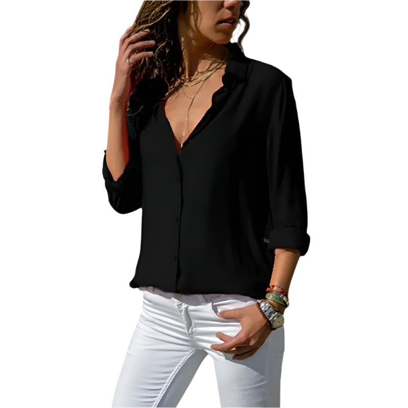 Kvinne Bluse V-hals Med Knapper Lett Chiffon 0