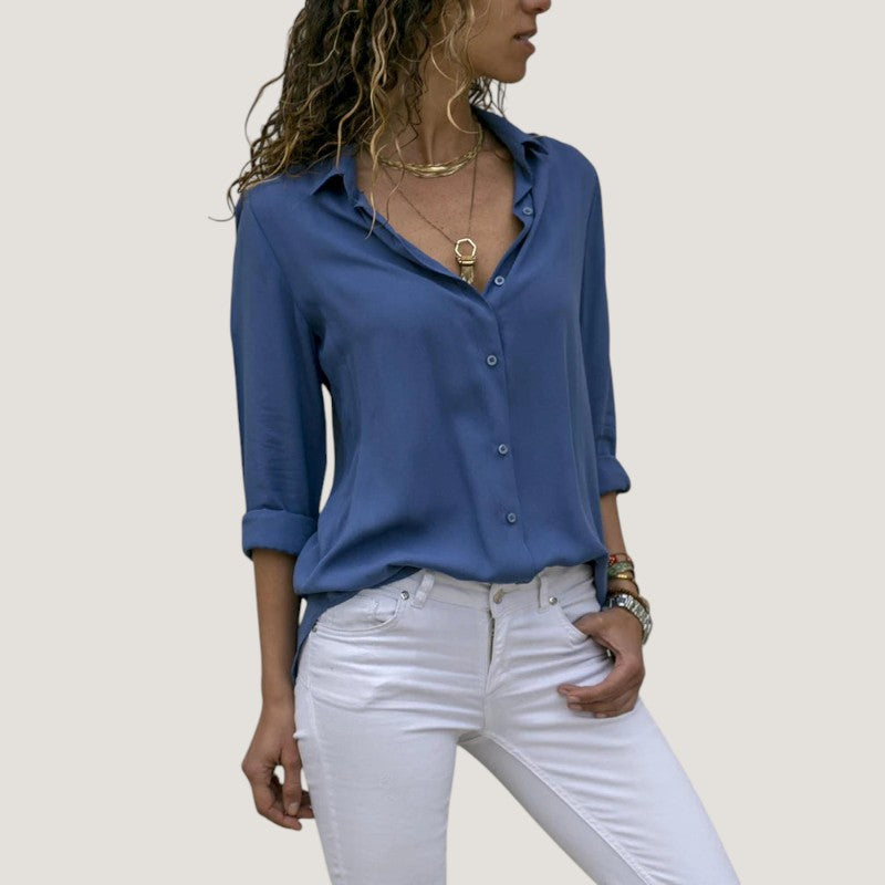 Kvinne Bluse V-hals Med Knapper Lett Chiffon 1
