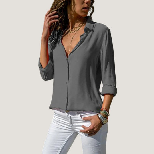 Kvinne Bluse V-hals Med Knapper Lett Chiffon 2