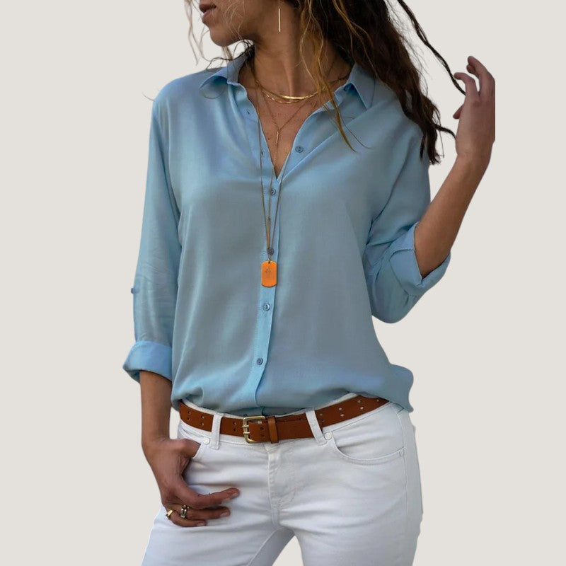 Kvinne Bluse V-hals Med Knapper Lett Chiffon 4