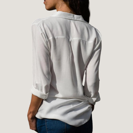 Kvinne Bluse V-hals Med Knapper Lett Chiffon 7