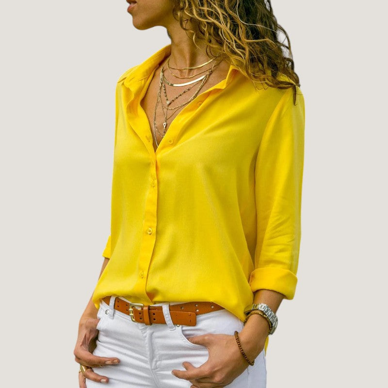 Kvinne Bluse V-hals Med Knapper Lett Chiffon 8