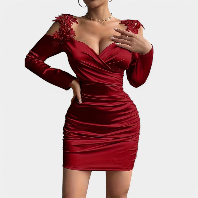 Kvinne Bodycon Kjole Langermet Satin 1