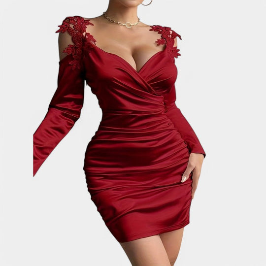 Kvinne Bodycon Kjole Langermet Satin 2