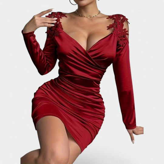 Kvinne Bodycon Kjole Langermet Satin 3