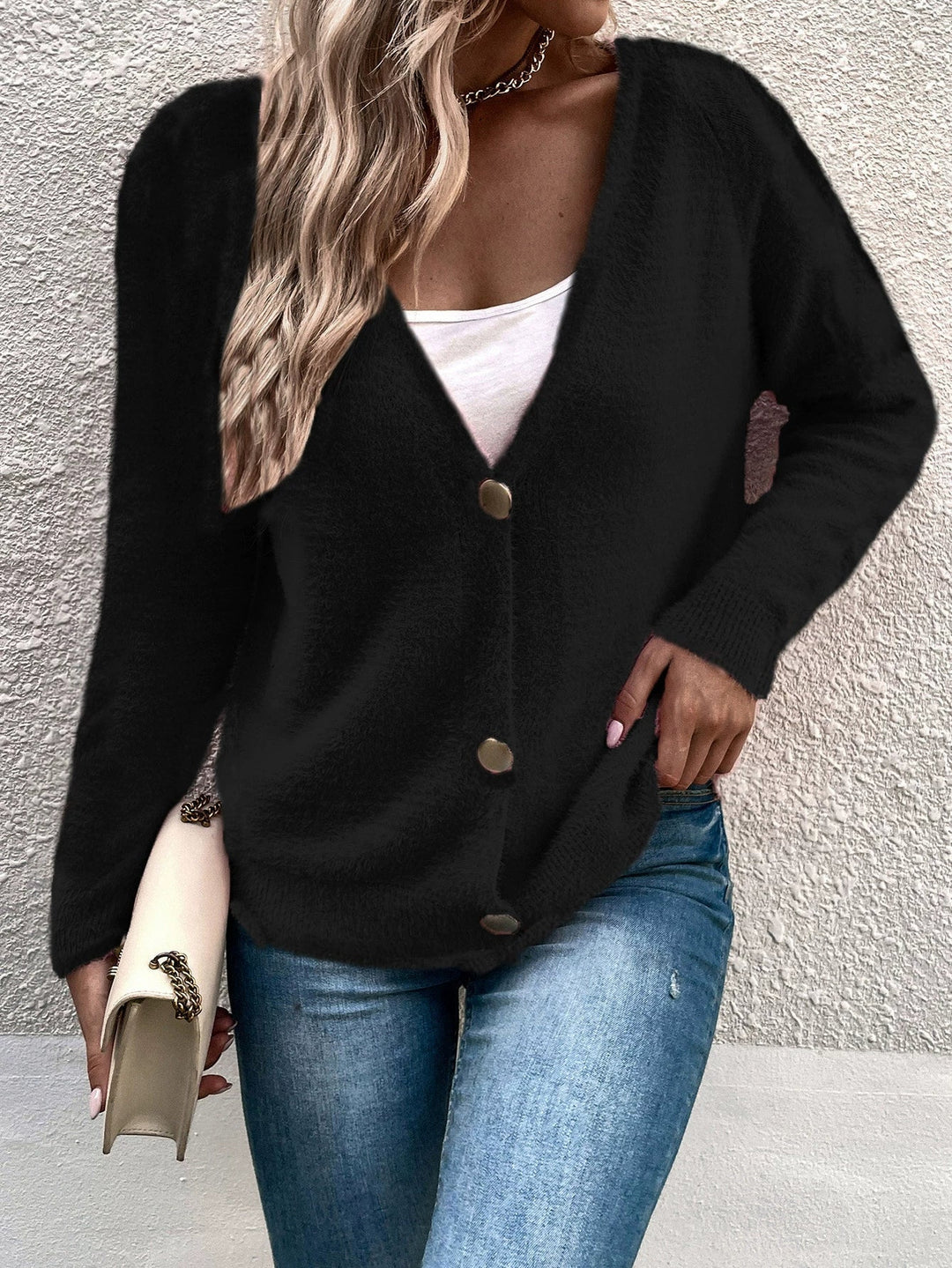 Kvinne Cardigan V-Hals Knapp Front 5